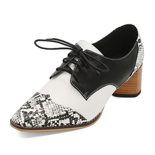 Mikarka Women's Vintage Chunky Heel Brogued Oxford Shoes