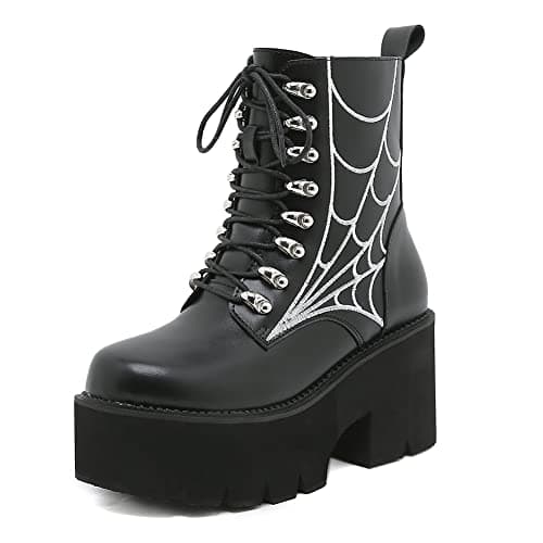 Mikarka Women's Black Chunky Heel Combat Booties