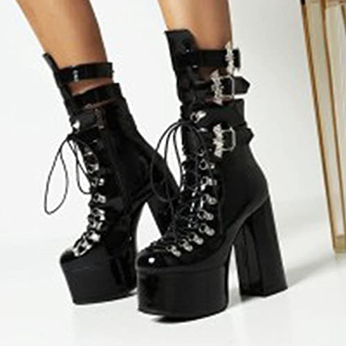 Goth Chunky High Heel Platform Lace Up Ankle Boots for Women by mikarka