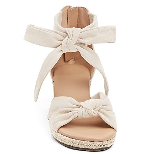 LAICIGO Women's Wedding Espadrilles Wedge Sandals with Back Zipper Open Toe Platform Ankle Strap
