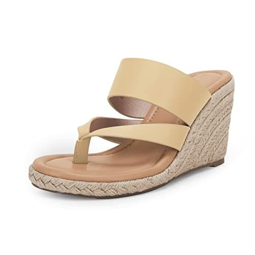 Coutgo Women's Espadrille Wedge Sandals Leather Strap Slides Summer Casual