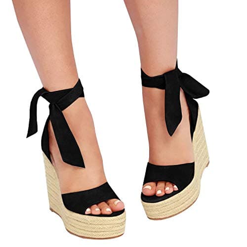 Seraih Women's Lace-Up Espadrille Wedge Sandals Heels Ankle Strap Summer Shoes