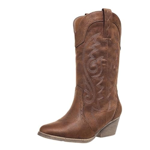 Red Embroidered Western Pointy Toe Booties for Women US5-11