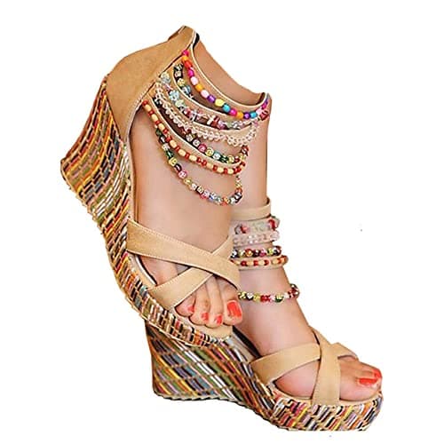 Get More Beauty Women's Pearls Across Top Platform Sandals