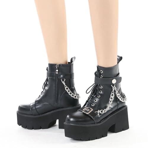 Women's Black Lace up Goth Platform Boots for Cosplay Fashion Punk Style.