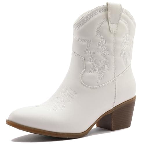 GLOBALWIN Women's Mid-Calf Western Cowboy Boots Fashion Cowgirl Low Heel