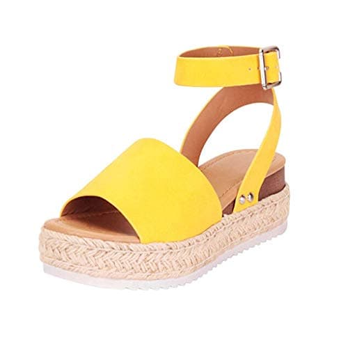 Fululuer Wide Width Espadrille Sandals for Women (I-Brown, 8.5)