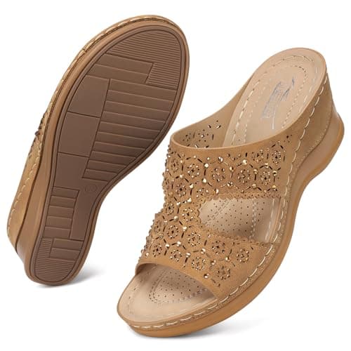 SHIBEVER Women's Dressy Wedge Sandals - Summer Slip-On Comfort Walking Platforms