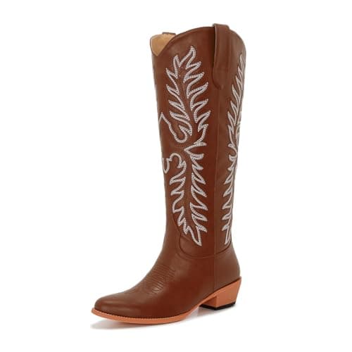 Classic Embroidered ZXHYZLZ Cowgirl Boots for Women Knee High 2" Heel