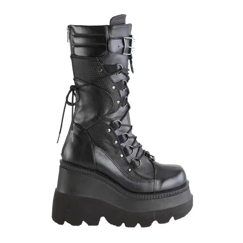 UOQAPRE Women's Winter Punk Chunky Mid-Calf Booties Heel Side Zip Rounds Toe