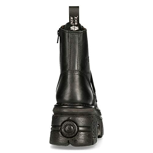 New Rock M-NEWMILI083-S21 Black Leather Platform Combat Boots