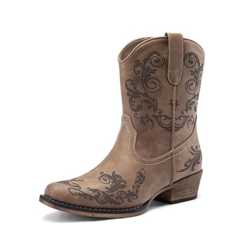 Dream Pairs Women's Western Ankle Boots - Chunky Heels, Square Toe