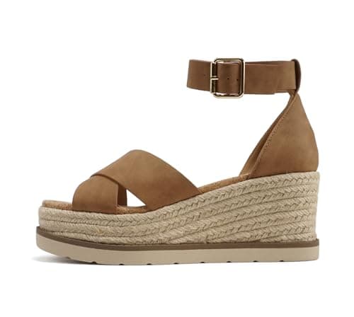 Fabian Women's Square Toe Platform Espadrille Wedge Sandals with Adjustable Ankle Strap