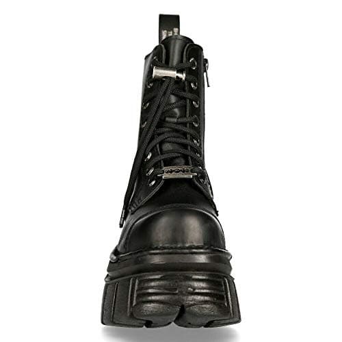 New Rock M-NEWMILI083-S21 Black Leather Platform Combat Boots