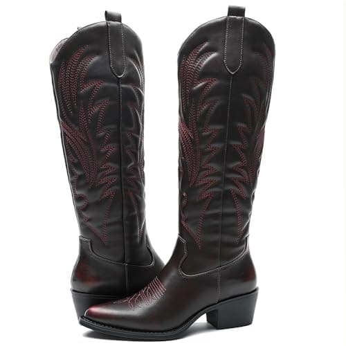 GLOBALWIN Women's Cowboy Cowgirl Embroidered Knee High Boots