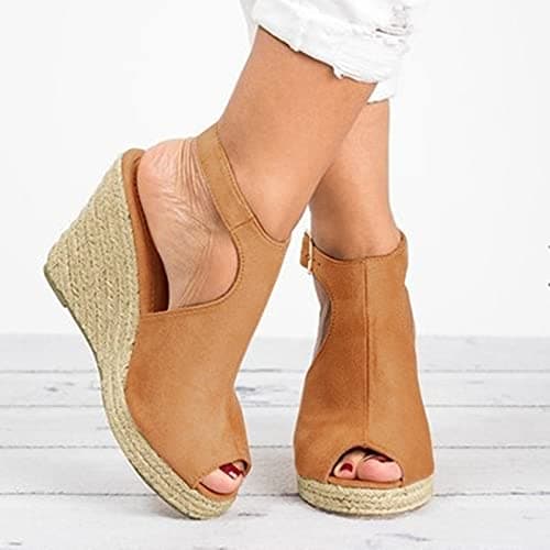 Women's Yiaor Summer Wedge Espadrille Sandals Open Toe Ankle Strap (Black, 8)