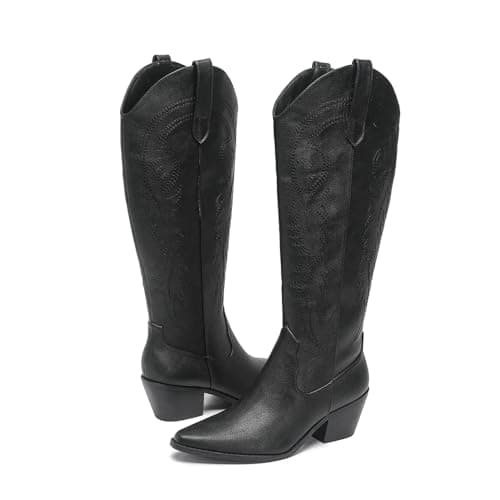 Amoji Women's Western Cowboy Knee High Boot with Zip Pull-On