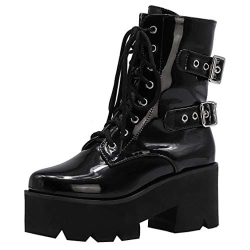 Goth Women's Platform Ankle Boots with Chunky High Heel and Lace Up Detail