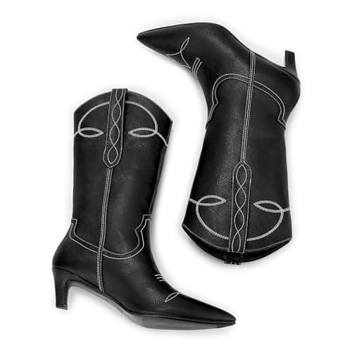 Wetkiss Embroidered Mid Calf Cowgirl Boots for Women
