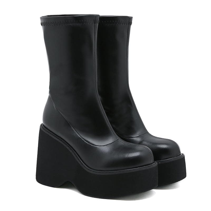 Women's Black Lace-up Goth Platform Boots