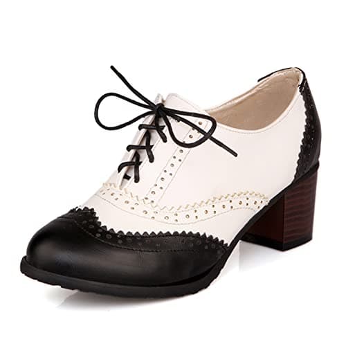 Mikarka Women's Vintage Chunky Heel Brogued Oxford Shoes