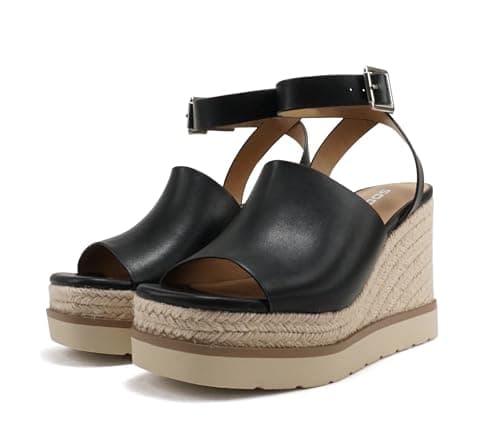 Stella Women's Square Peep Toe Platform Espadrille Wedge Sandals with Ankle Strap
