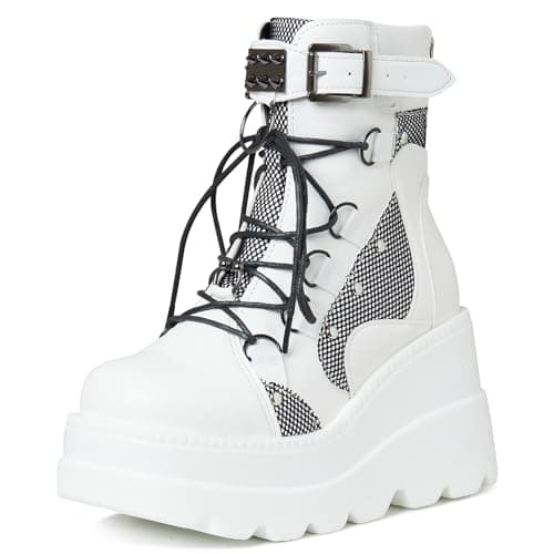 Tscoyuki Chunky Heel Booties for Women Round Toe Gothic Lace-Up Booties