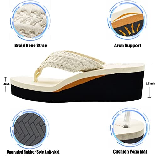 MALIDA Women's Arch Support Wedge Flip Flops with Soft Rubber Sole
