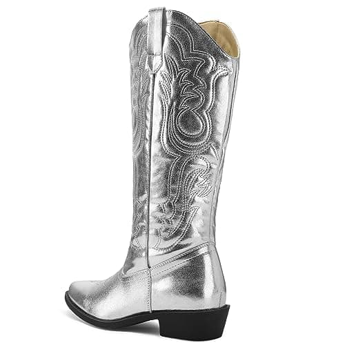 Mysoft Women's Cowboy Boots - Embroidered Knee High Pointed Toe Heel