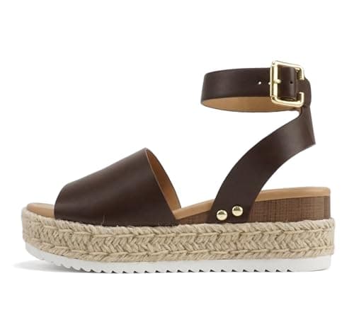 Soda Open Toe Buckle Ankle Strap Flatform Wedge Casual Espadrille Sandal