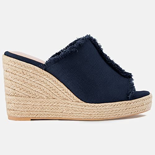 Juliet Holy Women's Denim Peep Toe Wedge Espadrille Sandals