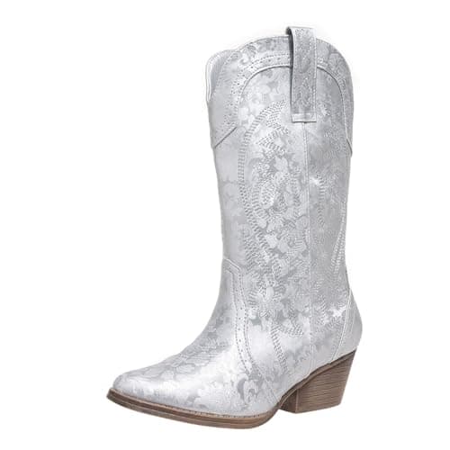 Red Embroidered Western Pointy Toe Booties for Women US5-11