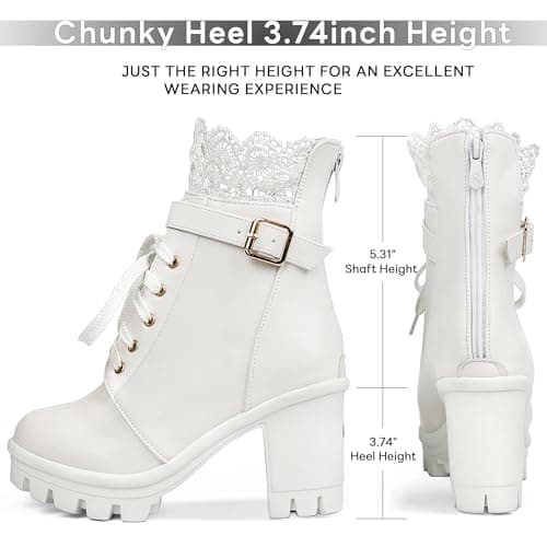 BEAUPAS Chunky Platform Gothic Lace Up Ankle Booties