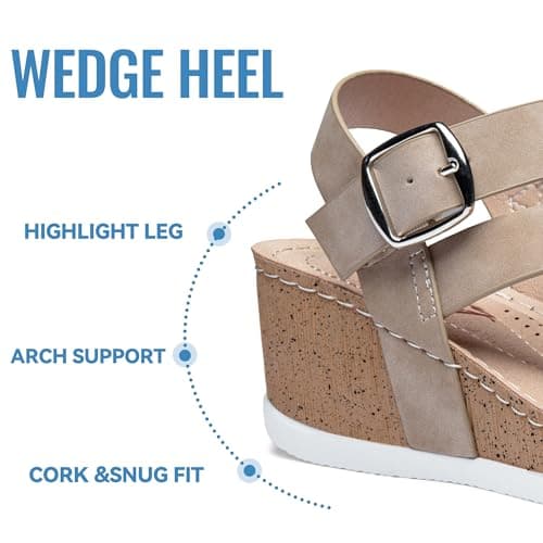 Jeossy Women's Comfortable Platform Wedge Sandals with Buckle