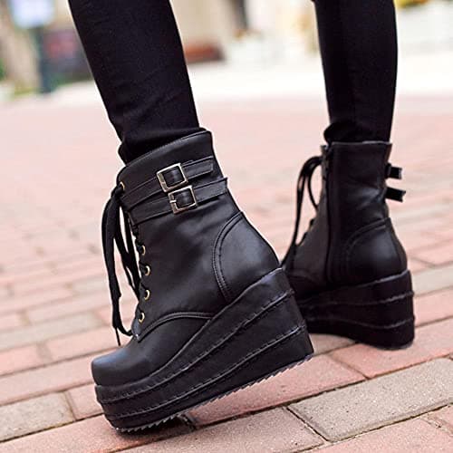 Hidden Wedge Lace Up Platform Ankle Boots for Women