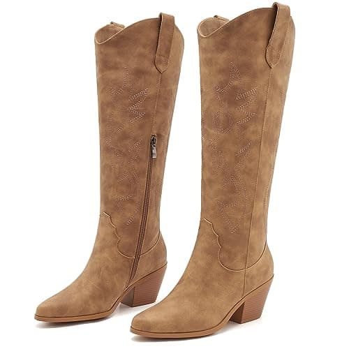 Classic Embroidered ZXHYZLZ Cowgirl Boots for Women Knee High 2" Heel