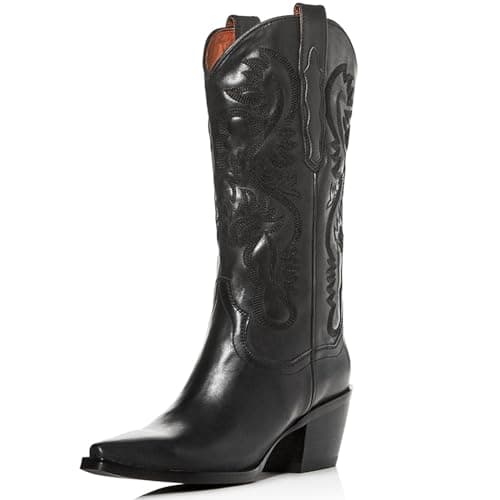 MUCCI Women's Embroidered Cowgirl Boots with Chunky Heel