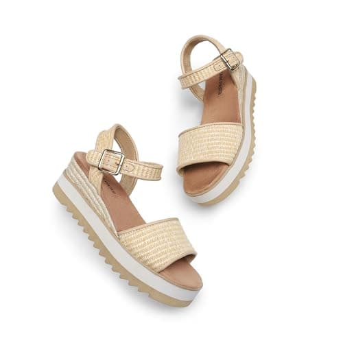 Dream Pairs Women's Open Toe Buckle Ankle Strap Espadrille Platform Wedge Sandals