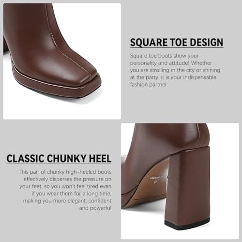 Mikarka Knee High Boots for Women：Block High Heel Vegan Leather Heeled Platform Boots - Side Zip Square Toe Long Fall Boots