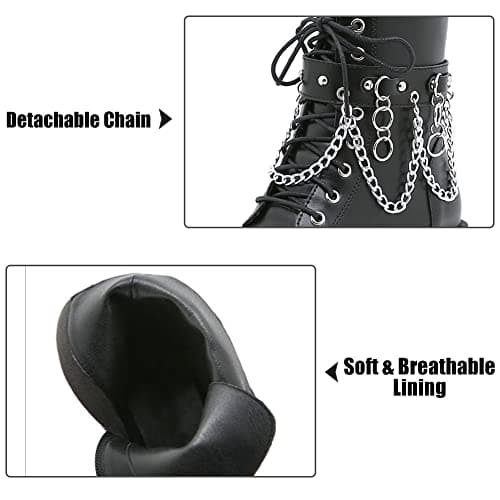 mikarka Women's Studded Black Chunky Heel Combat Ankle Boots