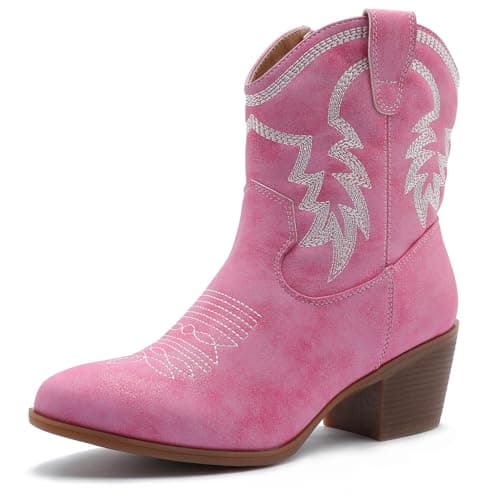 GLOBALWIN Women's Mid-Calf Western Cowboy Boots Fashion Cowgirl Low Heel