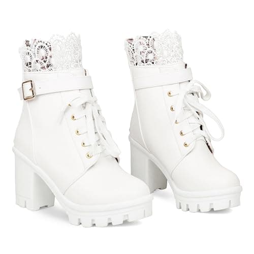 BEAUPAS Chunky Platform Gothic Lace Up Ankle Booties