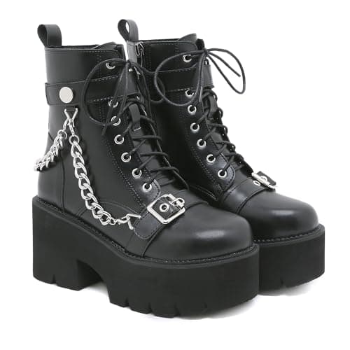 Women's Black Lace up Goth Platform Boots for Cosplay Fashion Punk Style.