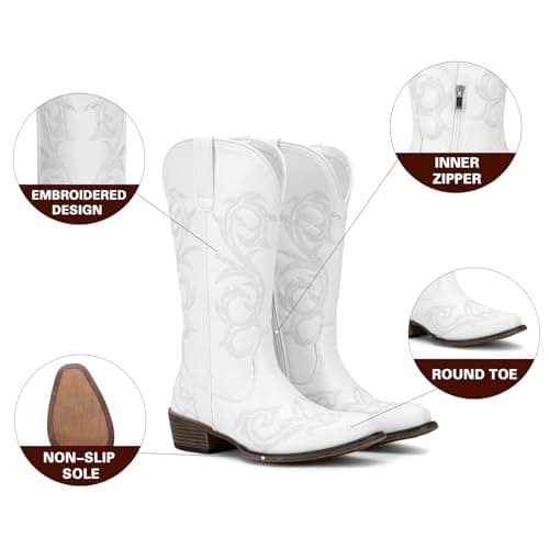 Jeossy 9808 Women's Wide Calf Mid-Calf Cowgirl Boots with Low Heel