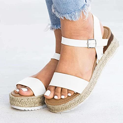 Fululuer Wide Width Espadrille Sandals for Women (I-Brown, 8.5)