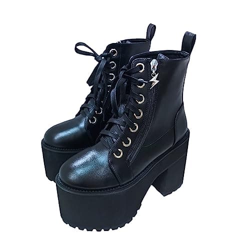 Women's Black Lace up Goth Platform Boots for Cosplay Fashion Punk Style.