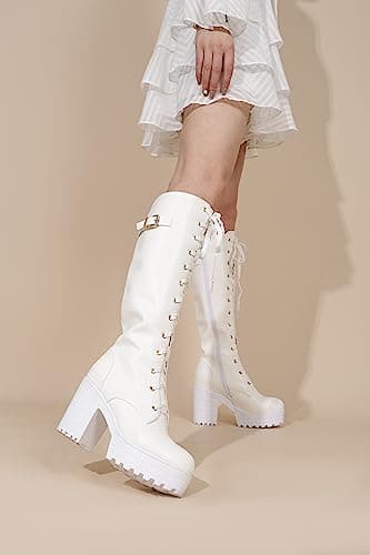 Women's Fashion Knee-High Block Heels with Lace-Up