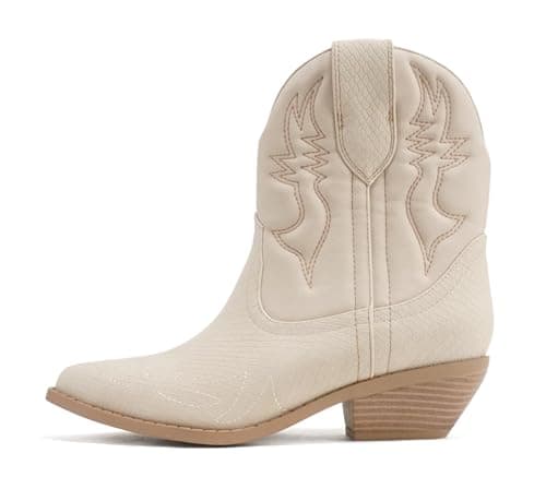 Soda Women's Cowgirl Cowboy Western Stitched Short Booties Pointed Toe (Wide Fit Available)
