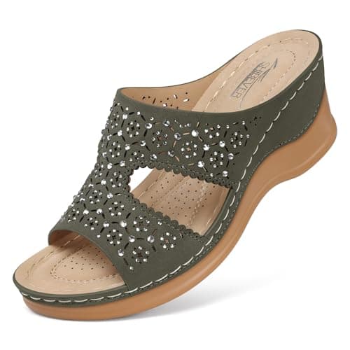 SHIBEVER Women's Dressy Wedge Sandals - Summer Slip-On Comfort Walking Platforms
