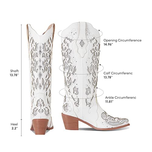 Glitter Cowboy Boots for Women: Mid-Heel Rhinestone Embroidered Mid-Calf Bridal Boots